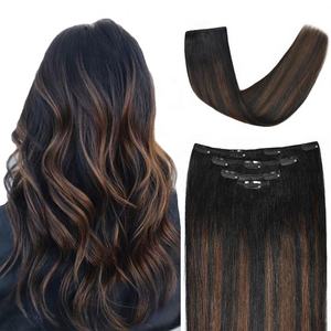 Extensions de cheveux brésiliens 100% Remy, invisibles, double trame, machine à double trame, sans couture, paquet de 4 pinces à cheveux, cheveux humains plus foncés - Product Image 1