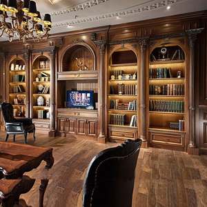 Wholesale Modern Luxury Custom-Size <b>Solid</b> <b>Wood</b> Modular Furniture Complete <b>Bookcase</b> Design for Living Room - Product Image 1