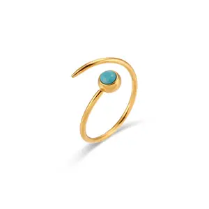 แหวนนิ้วเคลือบทอง18K แฟชั่นดีไซน์เรียบง่ายแหวนสแตนเลสหินสีฟ้าเล็บเปิด
