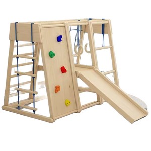 Estructura de juego multifuncional de madera para interiores con tobogán y columpio para niños - Product Image 1