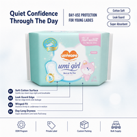 Serviette hygiénique Unihope Umi Girl à ailettes pour usage diurne, super absorbante, anti-fuites, OEM, marque privée, vente en gros