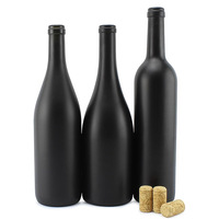Vente en gros de bouteille en verre de vin rouge de Bordeaux de 750ml givré noir transparent vide bouchon de vin de glace emballage de brandy de champagne 5ml
