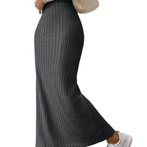 Casual Solid Autumn Winter Side-<b>Slit</b> Slimming European American Style Knitted Women's A-Line <b>Midi</b> <b>Skirt</b> - Product Image 5