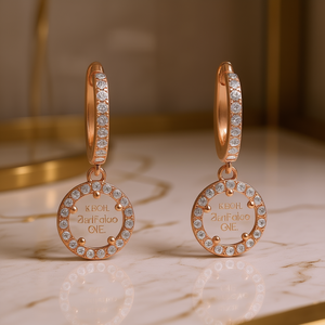 Boh JanFqiao Orecchini pendenti a cerchio in oro rosa con zirconi incastonati a pavé per donna, gioielli classici alla moda - Product Image 2