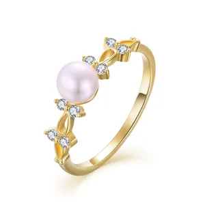 QX Fine Jewelry Custom Oem 925 Sterling Silver 18k Gold Plated Fresh Water Pearl Rings For Women Zircon Wholesale Party Gift