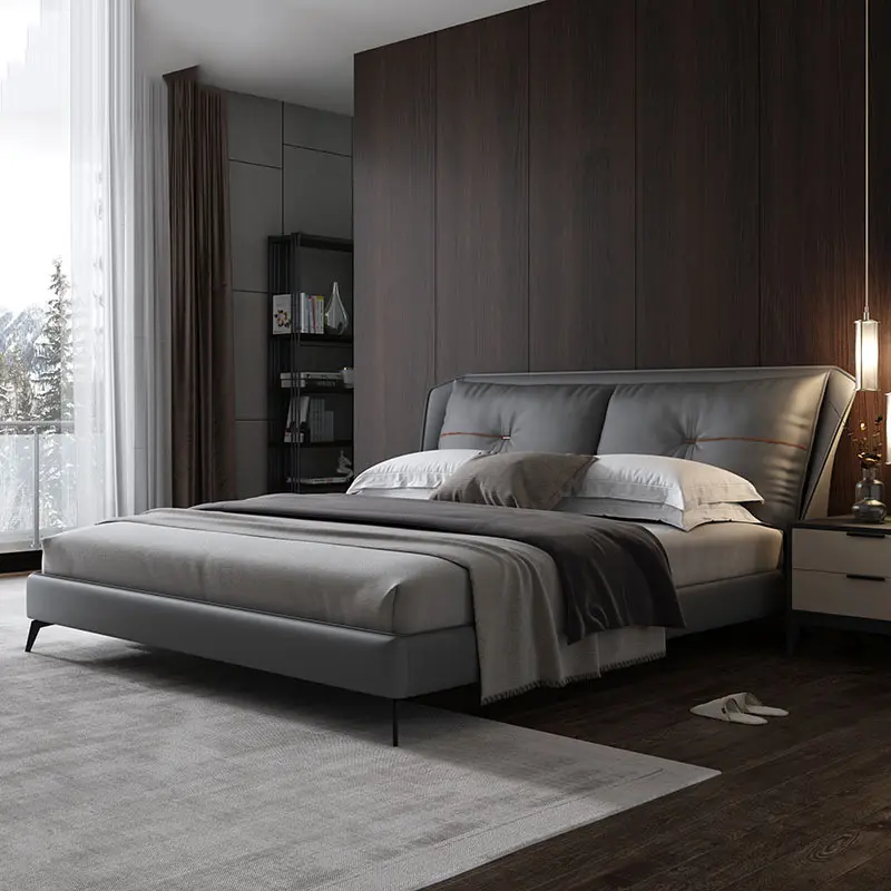 Large round bed European-style modern minimalist double leather theme hotel couple hotel round wedding bed