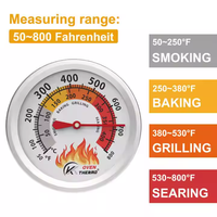 Termómetro de barbacoa de esfera de 2,5 "para horno y parrilla, piezas de instrumentos de temperatura de cocina para ahumador y parrilla de barbacoa