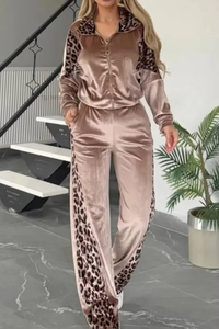 New Leopard Print Color-Block Long-Sleeve Top and <b>Pants</b> Homewear Casual 2-Piece Set Fashion - Product Image 4