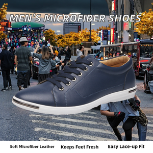 Chaussures de marche décontractées pour hommes Sh10625a-2005 Big Yards, respirantes, en cuir microfibre, lacets, baskets d'extérieur, blanc, noir, bleu - Product Image 2