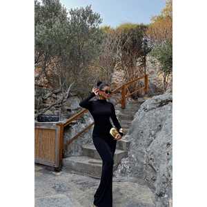 เดรสวินเทจสีดำลายดอกไม้สไตล์อิมไพร์  ปรับแต่งได้ ความยาวระดับเข่า มีซับใน สำหรับฤดูใบไม้ผลิและฤดูใบไม้ร่วง  ฟรีไซส์  สวยสง่าสไตล์วินเทจ - Product Image 2