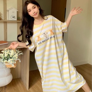 Camisón a Rayas de Estilo Coreano para Mujer, Verano 2025, Holgado, Talla Grande, Se Puede Usar <span class=keywords><strong>en</strong></span> Exteriores, Ropa de Dormir para Mujer - Product Image 4