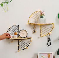 Étagères murales de salon décor à la maison fer + étagère murale en bois avec crochets suspendus porte-clés affichage étagère de rangement