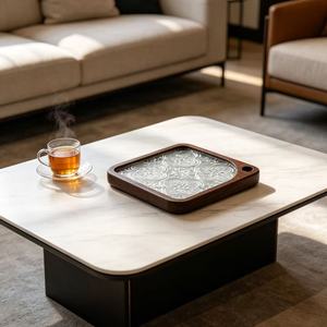 Begonia Black Walnut Tray Coaster Set 6 Pieces Glass Coasters <b>Teacups</b> Modern Minimalist Desktop Storage - Product Image 1