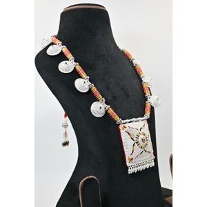 Ethnic 925 <b>Silver</b> Plaster Hamel Necklace With Crystal Rhinestone Chain Floral Pendant Women's Wedding Jewelry - Product Image 4