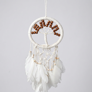 Atrapasueños Redondo Hecho a Mano con Árbol de la Vida, Plumas Blancas Tejidas, Decoración Bohemia para Colgar en la Pared, Tema de Naturaleza Navideña, Pieza Única - Product Image 1