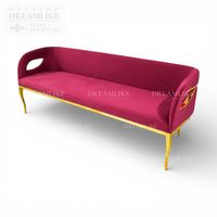 Canapé-banc moderne en velours fuchsia avec accoudoirs incurvés et pieds dorés, mobilier de salon pour événements et mariages, vente en gros d'usine, commande en gros, OEM ODM