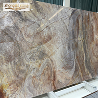 Table de cuisine intégrée au design moderne, en dalle de quartzite naturelle de luxe, veinée or violet, Purple East Arrival