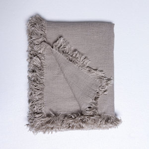 Manta tejida de <span class=keywords><strong>lino</strong></span> con borlas, doble capa, blanca, francesa, prelavada - Product Image 1