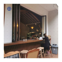 Ventana plegable de vidrio doble, duradera, comercial, ahorro de espacio, cafetería, acordeón de aluminio