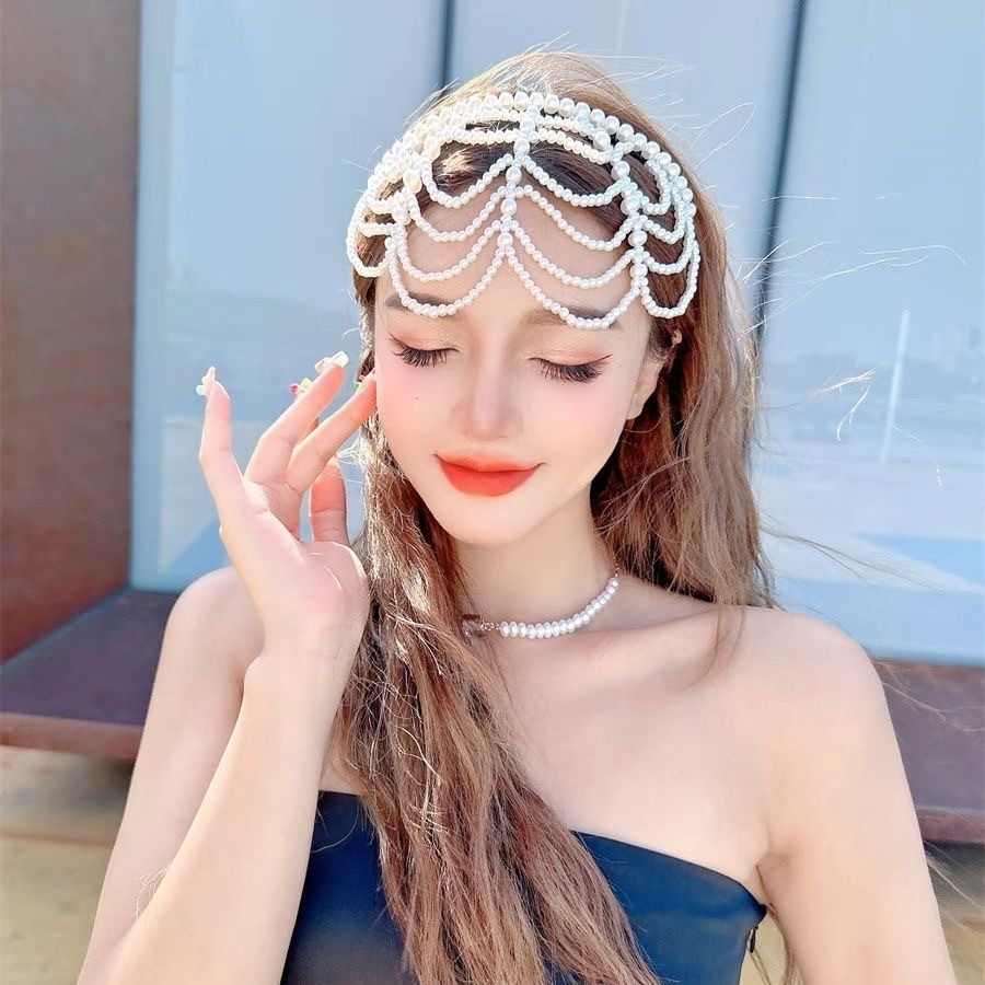 Multilayer Pearl Chain Veil Headbands - Elegant & Versatile display picture 2