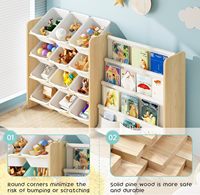 Étagère multifonctionnelle de rangement pour jouets en bois pour enfants avec 16 bacs en plastique Organisateur de jouets pour enfants