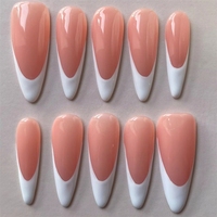 Nouvelles Faux Ongles Longs Amande 3D en Acrylique Plastique Faits Main, 10 Pièces, Pré-conçus à Presser, DIY, Portables, Design Français Dégradé