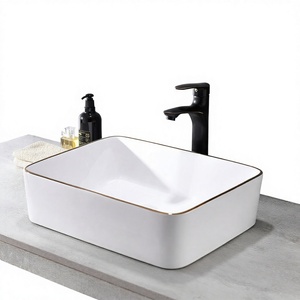 Lavabo de salle de bain rectangulaire moderne en céramique avec support de robinet monotrou pour la décoration de salle de bain d'hôtel - Product Image 4
