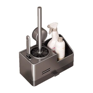Toilet Brush Holder Wall Mounted Stainless Steel Rectangular Space Aluminum Bathroom Cleaning Tool - Product Image 5