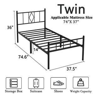 Classico 14 pollici doppio metallo telaio <span class=keywords><strong>letto</strong></span> <span class=keywords><strong>in</strong></span> metallo <span class=keywords><strong>testiera</strong></span>/pedana facile montaggio <span class=keywords><strong>letto</strong></span> spazio di stoccaggio nero materasso fondazione - Product Image 6