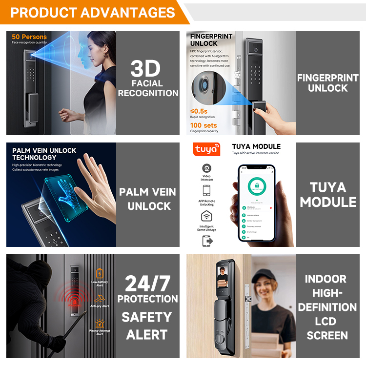 QB60 3D Face Smart Door Lock with Camera Applicable to Apartments Villas Offices Hotels Aluminum & Steel Doors Durable Wi-Fi · image 2