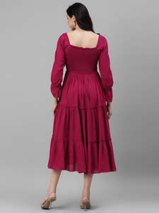Women's Woven Rayon A-Line Midi <b>Dress</b> High Waist <b>Ruffle</b> Sleeve Party Festive Fancy Casual Stylish One Piece <b>Dress</b> - Product Image 5