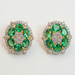 Green Oval Diamond <b>Earrings</b> Flower Cluster <b>Stud</b> <b>Earrings</b> Gold Halo Jewelry for Party Wedding - Product Image 1