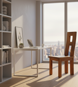 Silla de comedor de madera maciza de suar con respaldo artístico en forma de H, hecha a mano para mayor resistencia, belleza natural e interiores de comedor modernos. - Product Image 1