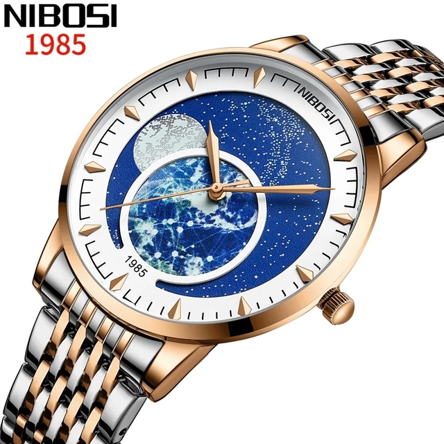Nibosi 2539 New Sky Stars Design Men's High Quality Waterproof Gold Stainless Steel Quartz Watch Fashion Casual Business Watches
