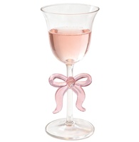 Gobelet à vin soufflé à la main avec décoration en nœud rose, verre à vin rose de luxe pour la décoration de table de mariage
