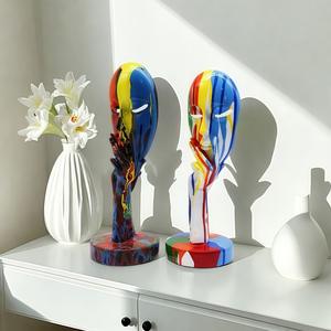 Máscara Facial Europea Colorida, Estatua Abstracta de Resina Epoxi, Arte Popular, Artesanía, Adorno para Sala de Estar u Oficina, Joyería Creativa para Días Festivos - Product Image 2