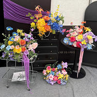 Bouquet de fleurs artificielles en gros pour mariage, rose rouge, rose vif, orange, hortensia, décoration de centre de table pour mariage - Grande Vente
