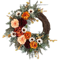 Nouvelle Guirlande Décorative Qq555 pour la Récolte d'Automne, Pivoine et Tournesol, pour Thanksgiving, Décoration Murale ou de Porte en Fleurs de Soie