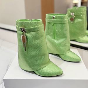 Bottes mi-mollet à talons hauts pour femmes, luxe automne-hiver, design brillant et tendance, grandes tailles - Product Image 4