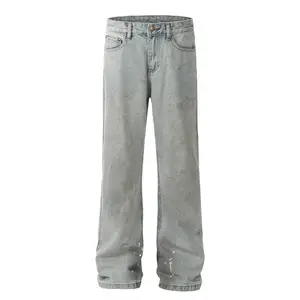 High Waisted Tapered Legs Baggy High Quality Light Blue Denim Flare Jeans Men