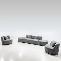 Ensemble de canapés incurvés en chenille de luxe italien avec fauteuils pivotants, canapé modulaire moderne pour la décoration du salon d'hôtel et de villa