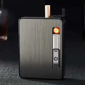 classic cool smoke tobacco blank electronic electric usb rechargeable cigarette case with lighter black usb charging lighters