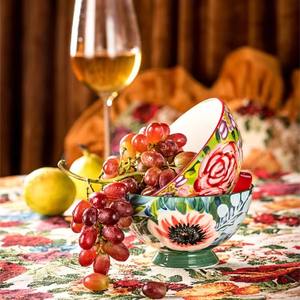 American Handmade Floral Design Keramik Salats ch üssel High Leg Family Party <span class=keywords><strong>Set</strong></span> für Dessert Eis Suppe Lebensmittel Glasplatte Typ - Product Image 4