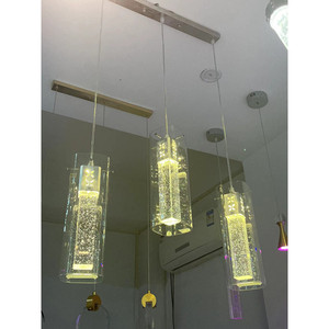 Lustre en cristal à colonnes, luminaire suspendu LED à trois têtes, effet bulle, minimaliste, pour salle à manger, chambre à coucher, lampe de plafond - Product Image 1