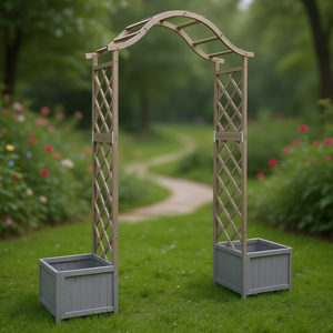 Solid Firwood Garden Pergola With Gray <b>Planter</b> Elegant Outdoor Decor <b>Rectangle</b> Freestanding - Product Image 2