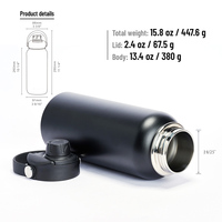 Termo Resistente de Acero Inoxidable de 32 oz, Color Negro, Aislamiento al Vacío, Asa de Transporte con Remaches, Resistente al Frío, Mantiene la Temperatura de 12 a 24 Horas