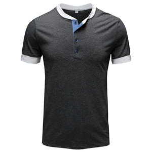 Men Summer High Quality Henley Collar <b>Top</b> Colliding Color <b>Patchwork</b> Two-PieceT-Shirt - Product Image 4
