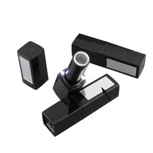 In Stock Shiny Luxury 12.1mm Black Square Empty Led Light Lipstick Tube With Mirror