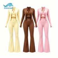 Ensemble de vêtements de sport pour femmes personnalisé en 3 pièces, veste zippée, soutien-gorge de sport, shorts, coupe sculptante sans couture, ensemble de tenue de sport pour la salle de sport, l'entraînement, le yoga