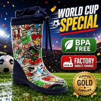 Bottes de pluie légères et souples en caoutchouc naturel pour garçons, imprimé football, col à cordon, imperméables, bottes Wellington OEM ODM